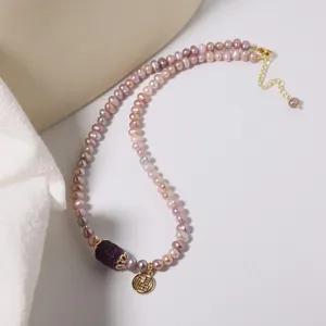 Natürliche Süßwasser lila Perle Amethyst Halskette elegante Schlüsselbeinkette mit Anhänger.