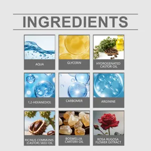 Vue détaillée des ingrédients de soin corporel avec extraits de plantes et formule active.