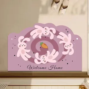 Cartoon Kieselgur Badematte mit süßem Kaninchen Motiv, saugfähige rutschfeste Fußmatte.