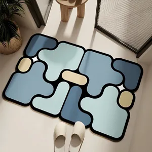 Abstrakte Puzzle Fußmatte, moderne rutschfeste saugfähige Badematte für Badezimmer und Haushalt.
