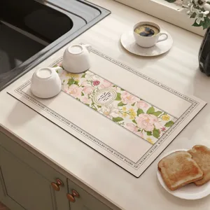 Diatomaceous earth kitchen drying mat, absorbent non-slip waterproof dish drying pad for countertop.