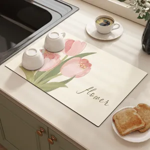 Kitchen Draining Mat Diatomaceous Earth Dish Drying Mat Waterproof Non Slip Heat Insulating Countertop Water Absorption Mat