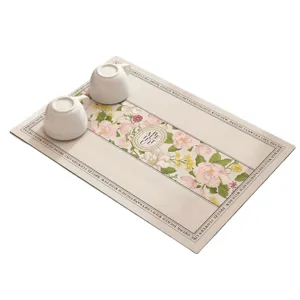 Diatomaceous Earth Dish Drying Mat Vintage Floral Kitchen Tableware Absorbent Pad Mat