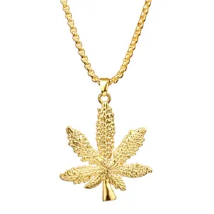 Gouden cannabis hennepblad hanger truiketting ketting hip hop mode sieraden access.
