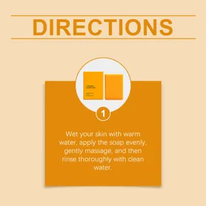 Vue détaillée montrant les instructions d'utilisation du savon au curcuma, nettoyant doux.