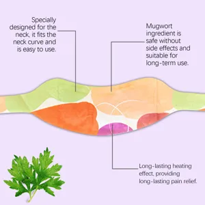 Mugwort neck heating patch detail showing ergonomic curve design and long-lasting warm relief.
