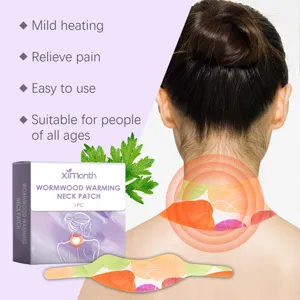 Ximonth wormwood warming neck patch detail showing product packaging and heating effect on neck