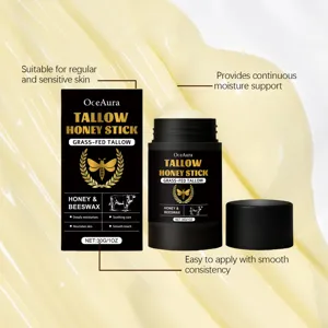 OceAura Tallow Honig Feuchtigkeitsstift Detailansicht mit glatter Textur und Verpackung.