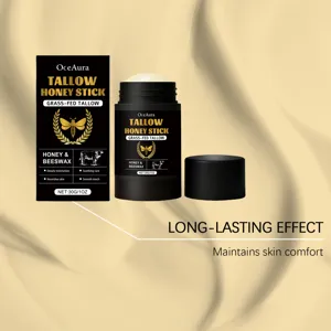 OceAura Tallow Honig Stick Detailansicht mit Verpackung und fester Formel für glatte Haut.