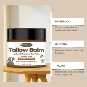 Detailansicht des Tallow Balm Tiegels mit Hervorhebung der Inhaltsstoffe und feuchtigkeits