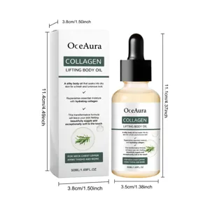 OceAura Kollagen Straffungs-Körperöl Flasche und Verpackungsbox Detailansicht Maße.