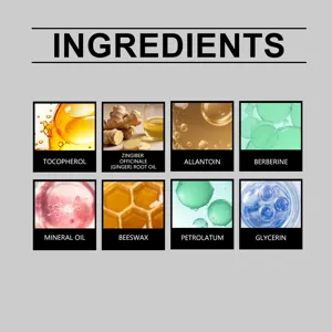 Detailansicht mit natürlichen Hautpflegeinhaltsstoffen wie Ingwerwurzelöl, Vitamin E und Bienenwachs.