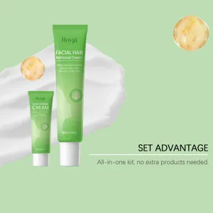Coffret crème dépilatoire visage HOYGI avec crème apaisante, formule douce, 50g+10g.