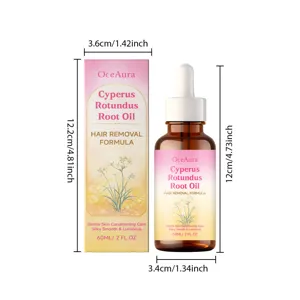 OceAura Cyperus Rotundus Root Oil 60ml hair removal essential oil with dropper bottle pack.
