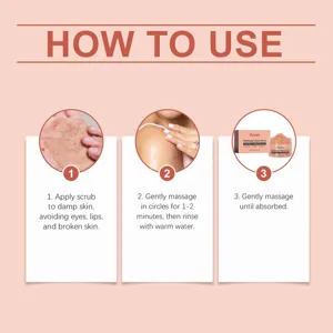 Λεπτομερής οδηγός χρήσης για scrub σώματος που δείχνει βήματα και βαζάκι.