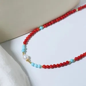 Collar de perlas naturales turquesa bambú de mar rojo cadena de clavícula exquisita