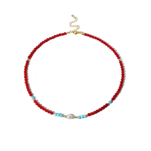 Collar de perlas rojas con turquesa y perla natural joya elegante para mujer con estilo