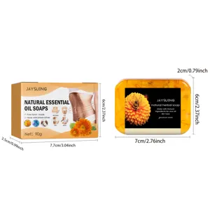 Vue détaillée du savon aux huiles essentielles de calendula JAYSUING avec dimensions.