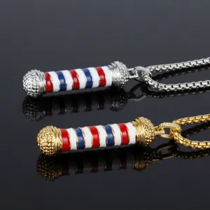Set collana con ciondolo palo barbiere, gioiello alla moda smalto rosso bianco blu dettaglio.