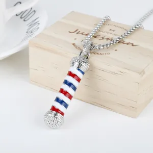 Collana con ciondolo palo da barbiere in argento smalto rosso bianco blu moda gioiello.