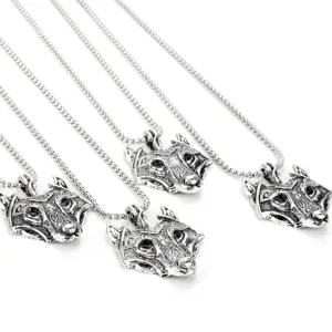 Vintage noordelijke Viking wolf kop ketting zilveren ketting hanger sieraden heren