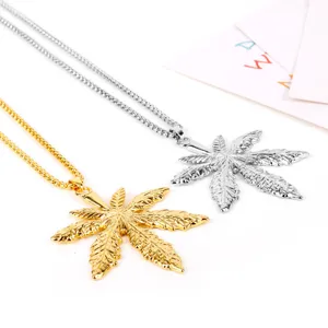 Goud zilverkleurig esdoornblad hanger ketting legering trui ketting mode sieraden