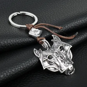 Vintage Viking Wolf Hoofd Sleutelhanger Retro Metaal Dier Sleutelring Sieraden Mooi