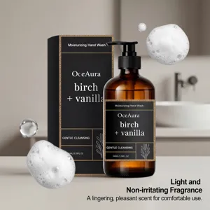 Sapone mani idratante OceAura profumo betulla e vaniglia, formula detergente delicata per la pelle.