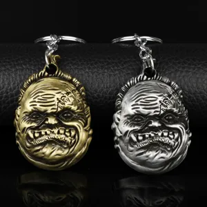 DOTA 2 Pudge Metall Schlüsselanhänger, Gaming Merchandise Waffenmodell Schlüsselring Gold Silber.