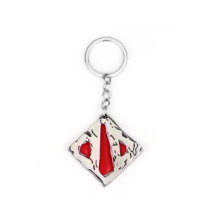Dota Spiel Peripherie Metall Schlüsselanhänger mit rotem grauem Logo Emblem Anhänger.