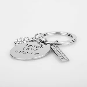 Lehrer Schlüsselanhänger Metall Gravur Lehrerin Liebe Inspiration Strass Apfel Lineal Geschenk