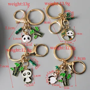 Detailed measurements and weight data for four cute panda enamel keychain charms