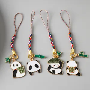 Chinese Style Cute Panda Metal Alloy Enamel Keychain Bag Pendant Phone Charm For Students And Women Accessories