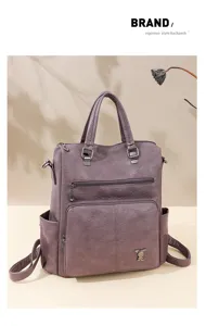 Women PU soft leather backpack vintage casual large capacity travel school bag stylish