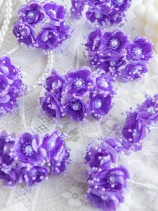 Lila künstliche Blumen Perlen Staubgefäße DIY handgemachte Braut Haarschmuck Material
