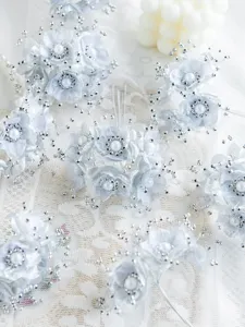 Silber kuenstliche Blume Braut Haarschmuck DIY Handgemachte Haar Material Stoff Blume Nadel