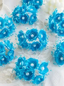 Blaue künstliche Blumen Details, Seide Kamelie Haarschmuck Material mit Perlen Stamen.