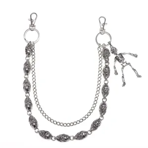 Punk Totenkopf Hosenkette fur Herren Damen Silber Metall Doppelschicht Gothic Rock Kette.