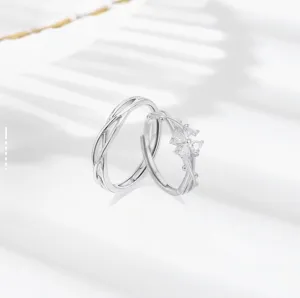 Anillo de trébol de cuatro hojas de plata esterlina S999 para mujer, anillo abierto ajustable.