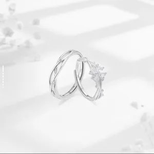 Anillo de plata S999 con espinas y trébol de cuatro hojas, joya ajustable de mujer.