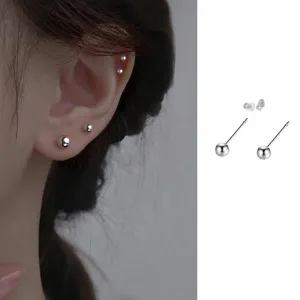 S999 sterling silver ball stud earrings, minimalist daily wear jewelry for women cartilage piercing.