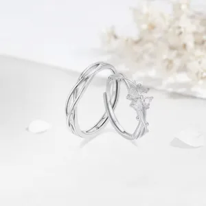 Anillo Abierto de Plata de Ley S999 con Diseño de Trébol de Cuatro Hojas y Espinas Para Mujeres y Hombres Anillo de Dedo Ajustable de Strass Minimalista Joyería Regalo
