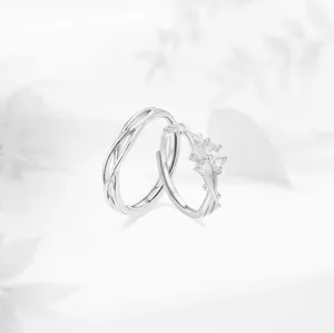 Anillo Abierto de Trébol de Cuatro Hojas de Plata S999 Diseño de Espinas Ajustable Joya