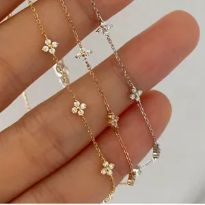 Pendientes Pulsera de Plata 925 Diamante de Imitación Trébol de Cuatro Hojas para Mujer Moda Cadena Geométrica Joyería de Mano Regalo