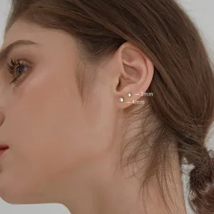 S999 Sterling Silver Ball Stud Earrings Minimalist Small Ear Bone Piercing Jewelry