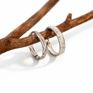 Anillos de pareja de plata esterlina S999 con diseño de textura de rama joyería minimalista