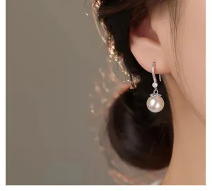 Pendientes de perlas plata 925 elegantes colgantes gancho estilo francés joyas para mujer