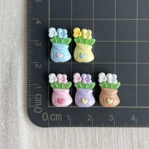Mini Harz Blumen Vase Cabochons süße flache Charms für Handyhülle Haarnadel DIY Handwerk
