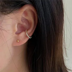 S925 Silber Ohrklemme mit Zirkonia und Kugel Ohrstecker Set, fur nicht durchstochene Ohren.