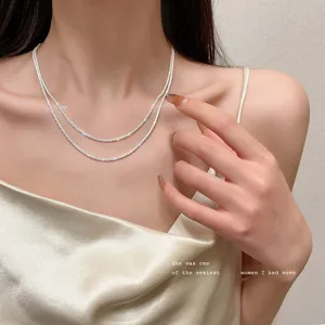S925 silver double layer sparkling necklace choker elegant minimalist jewelry for women daily wear